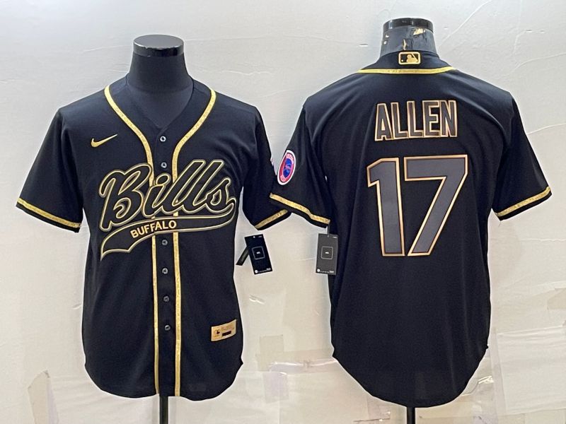 Men Buffalo Bills 17 Allen Black Gold 2022 Nike Co branded NFL Jerseys